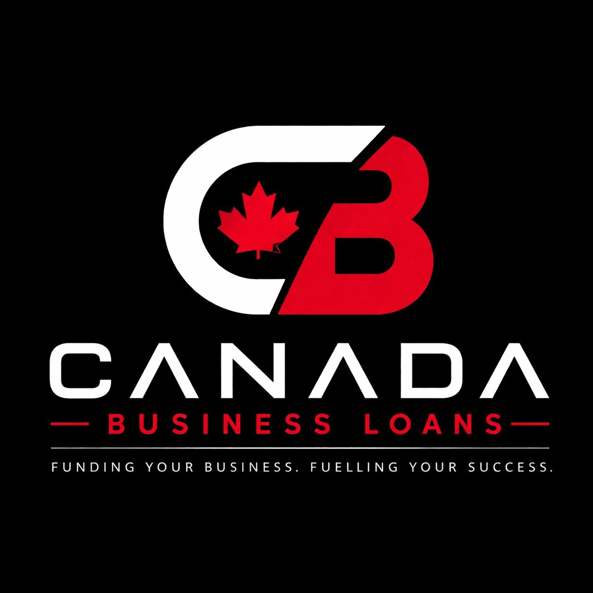 Canada Business Loans logo with red maple leaf and CB initials on black background, tagline Funding Your Business, Fuelling Your Success